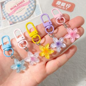 5PCS Sakura Flower Keychain Split Rings Keyfob Charm for Keyring Backpack Accessories Decorations