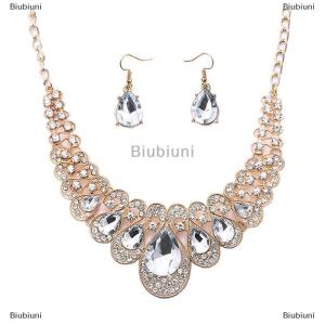 [COD] Biubiuni Đồ trang sức thiết lập thời trang kim loại lấp lánh Kim Cương Vòng cổ bông tai Set đối với người phụ nữ Đảng đồ trang sức quà tặng