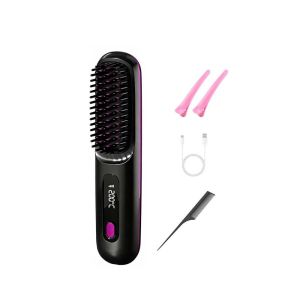 HusayTech 2 in 1 Cordless Hair Straightener Brush Portable Travel Straightener comb Mini Hot Straightening Comb