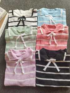 ATASAN WANITA TERBARU RAJUT MOTIF GARIS KERAH ATASAN WANITA KOREAN STYLE