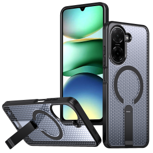 Casing Redmi A5 A7 Pro 12 13 13X 15C 14C 15C 17 K80 Pro Turbo 5 Pro Heat Dissipation Case with Stand FX-Black Compatible with MagSafe Honeycomb Slim Fit Hard PC Shockproof Protective Magnetic Cooling Phone Case