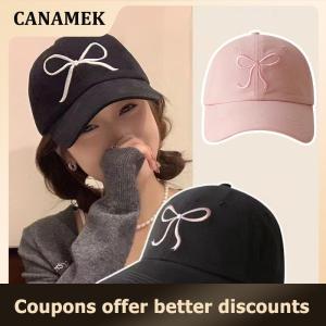 【 CANAMEK 】 Sweet Bowknot Baseball Cotton Adjustable Snapback Hat Spring Autumn Embroidery Womens Cap Outdoor Casual Sun Hat Visors Hat