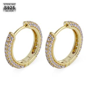 314KRKC&CO S925 Sterling Silver Hoop Earrings For Men /White Gold Iced Out Hypoallergenic Clic Shiny Polished/15MM  Round Hoop Earrings For Men & Women