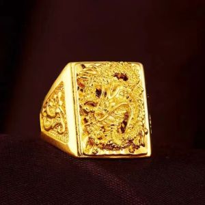 Nhẫn Nam Nữ  Khảm Rồng Bay Vàng 24K Cá Tính Thời Trang Đẳng Cấp RBTHANRONGVANG16