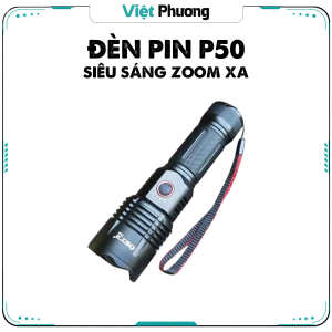 Đèn Pin P50 Siêu Sáng Zoom Gần Xa Pin Sạc Phù Hợp Đi Rừng Dã Ngoại Hiển Thị Dung Lượng Pin