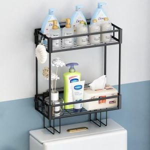 Double-layer toilet storage rack bathroom storage rack multi-functional toilet rack no drilling required space-saving ，black