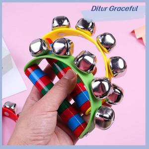 Ditur 1PC Childrens Intellectual Props Handbell Hand Bells With 5 Jingle Bells Wood Handle Musical Instrument Toy For Music Class