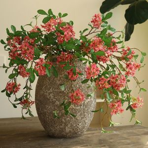 CSQ63 DIY Artificial Blue Mist Flower Long Stem Green Leaf Simulation Mini Hydrangea Faux Flowers Handmade Fake Flowers Home Hotel Decor