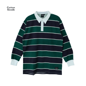 Cotton Goods Kaos Panjang Striped Vintage Rugby Polo Shirt Long Sleeve