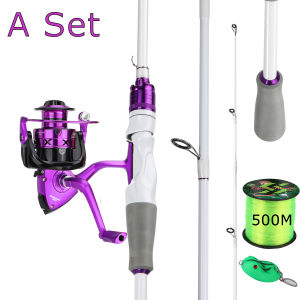 Sougayilang Set Tongkat Dan Gulungan Pancing 1.8m 2.1m 2 Bagian Casting Tongkat Pancing Dan 5.2:1 Radio Gear Rem Spinning Reel Memancing Baris Lure Combo Set
