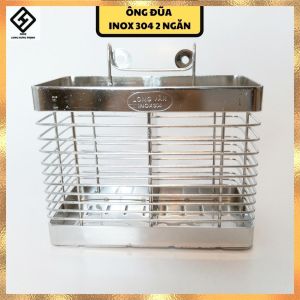 Ống đũa INOX 304 2 ngăn cao cấp (17x9x15) ống đựng muỗng thìa đũa dụng cụ nhà bếp tiện lợi 100% inox304 sáng bóng bền đẹp