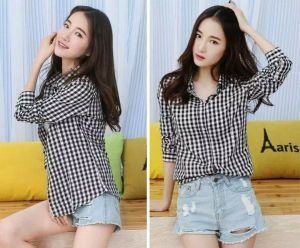 YohenShop Kemeja Wanita Lengan Panjang / Kemeja Casual / Kemeja Kotak Kotak