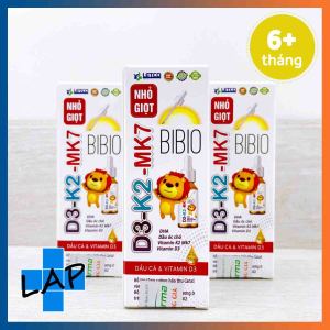 D3 K2 MK7 nhỏ giọt BIBIO – Bổ sung vitamin D3 DHA hỗ trợ giảm còi xương cho bé.