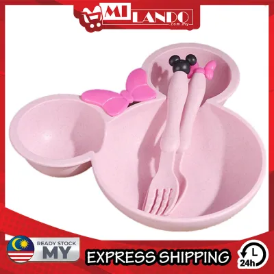 (3 Pieces) MILANDO Kid Children Dish Plate Set Mickey Cartoon Children Tableware Dining Feeding Set (Type 5)