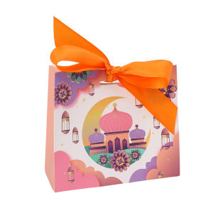 กล่องของขวัญรอมฎอนลูกกวาด Eid Mubarak 4ชิ้นกล่องชอกโกแลตคุกกี้ของขวัญ Eid ของตกแต่งกระเป๋าใส่ของอุปกรณ์ปาร์ตี้ของชาวมุสลิม2024