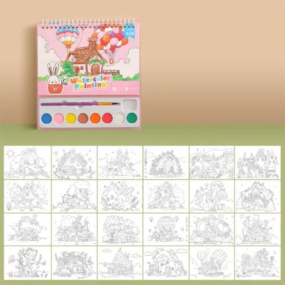 【WERSLNG】ชุดระบายสีน้ำสัตว์การ์ตูน 24 แบบ สำหรับเด็ก พกพาสะดวก ปลอดสารพิษ 12 สี