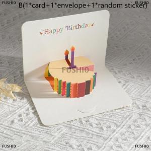 [COD] FUSHI0 3D hạnh phúc thẻ sinh nhật Bánh hoa thẻ với phong bì vui thẻ sinh nhật cho phụ nữ người đàn ông Kid bạn bè thiệp chúc mừng bên món quà