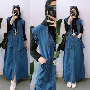 Setelan Rok Jeans Belah Samping Wanita Kekinian Setrok WD Oneset Remaja Terbaru Kekinian Ootd Hijab Outfit Casual Viral Bahan Premium