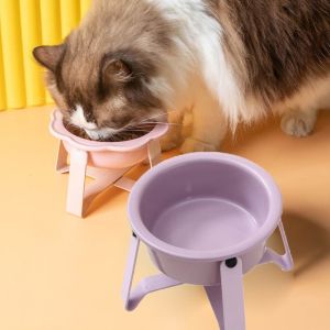 DEQIX High Footed Cat Feeding Bowl Anti-tipping Ceramics Pet Bowl Feeder Pet Accessories Iron Frame Protecting Embedded Pet Bowl Home