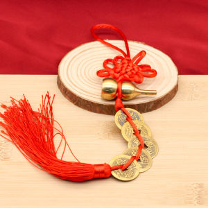 Hồ lô đồng gắn xu ngũ đế trang trí phong thủy ô tô nhà cửa