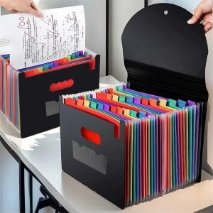 FDGFGG 25 Pockets File Folder Organizer Plastic Rainbow Expandable Filing Box Portable Large Capacity Art Supplies Folder Office