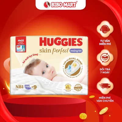 Miếng Lót Sơ Sinh Huggies Skin Perfect Thấm Hút Nhanh Giảm Kích Ứng Da Size NB1 108 Miếng Cho Bé Dưới 5kg - Bibo Mart