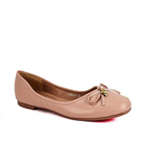 Womens Elegant Leather Ballet Flats with Wooden Heel LX 26324 Black/Old Rose C49