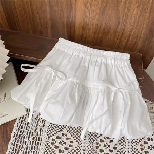 4-12Y Girls Skirt Ballet Style Korean Bow Flower Bud Short Skirts 2026 Summer Childrens Casual Lolita Princess Versatile Dress