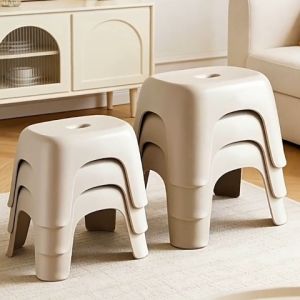NEST Vandi Plastic Low Anti-Skid Stool Stackable Chair Beige SG