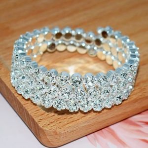 SUPERSTITION EFFLUENCE78SU6 Crystal Rhinestones For Women Wedding Bangles Hand Wrist Bracel Crystal Bracelets Five Rows Bangles
