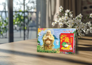 Lịch gỗ để bàn laminate 365 ngày bìa gỗ 20x30cm gắn bloc 10.5x14.5cm