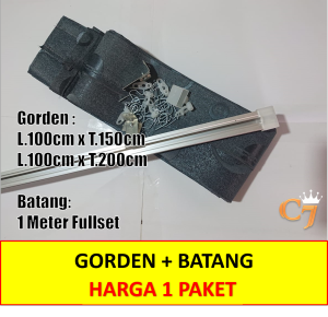 gorden 1 set lengkap dengan besinya gorden pintu jendela motif polkadot plisket siap pasang