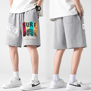 กางเกงขาสั้นกีฬาแฟชั่นใหม่สำหรับผู้ชาย กางเกงขาสั้นทรงตรงพิมพ์ลายหลวมๆ ขนาดใหญ่ เอวยางยืด