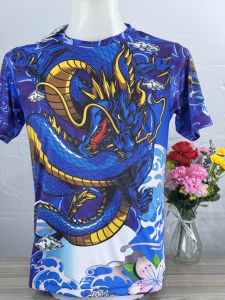 ถู๊ก ถูก!! OVP เสื้อพิมพ์ลาย 🎁🎁OPV2023004🎁🎁 มังกรสีน้ำเงิน ลายสวยๆ เข้มๆ สีสดใส ลายคมๆ ดุดันไม่เกรงใจใคร ซักแล้วสีไม่ตก สีไม่ลอกของแท้