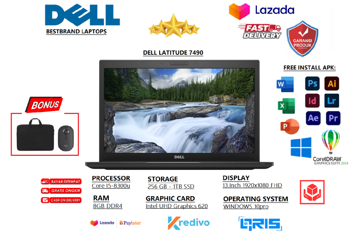 SPEK TINGGI MURAH !! LAPTOP Dell 7490 Touchscreen Core i7 Gen8 16GB/512GB  SSD FREE+TAS BERGARANSI Lazada Indonesia