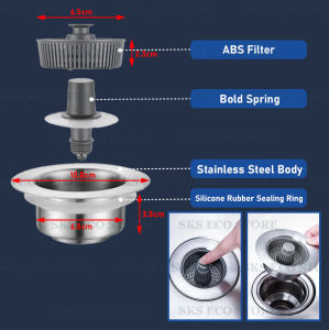 Kitchen Sink Filter Universal Size 304 Stainless Steel Sink Stopper Push-type