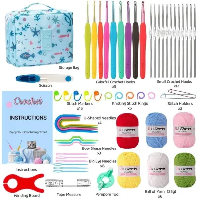 68Pcs Crochet Kit For Beginner DIY Yarn Knitting Needles Sewing Tools Full Set Craft Knit Weave Starter Kit