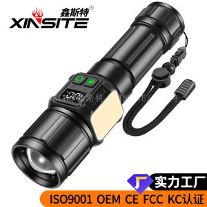 Strong light flashlight with side light Portable zoom flashlight Long-lasting battery life Outdoor magnetic emergency work maintenance light