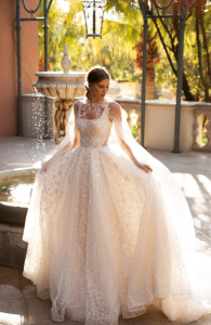 A line wedding dress Tulle two piece wedding dressRomantic wedding gown with capeCustom bohemian wedding dressFloral lace bridal dres