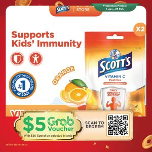[2 Pack] SCOTTS Vitamin C Pastilles Supplement for Children Support Immunity Healthy Skin & Gums Orange 30g