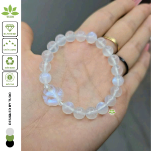 Q403 Vòng hạt đá Moonstone 8li mix hồ ly Moonstone ánh sáng xanh đẹp mãn nhãn hợp Kim & Thủy - Phong Thủy TUDO