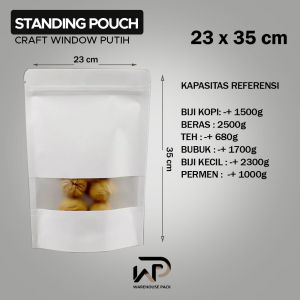 ( 10 pcs ) Standing Pouch Kraft Paper Window Putih | Ziplock Kraft Paper | Kemasan Kopi | Plastik Klip Kemasan | Standing Pouch