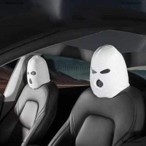 [COD] Millennium 1pc Car Seat Cover Masked Person Knitted Headgear Halloween Headrest Cover Decoration Car Anti-theft Warning Accessories
