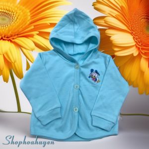 Áo khoác có mũ cho bé trai bé gái sơ sinh chất thun cotton mềm mại nền màu cài cúc giữa cho bé - áo khoác giữ ấm cho bé sơ sinh 3-15kg