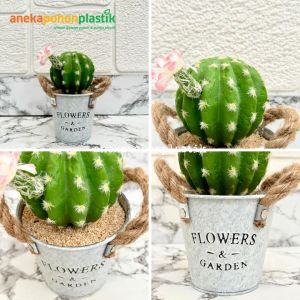Tanaman Hias Kaktus Mini Bunga Pink Variasi Pot Kaleng & Pot Dasar Artificial Pajangan Meja Dekorasi Ruangan