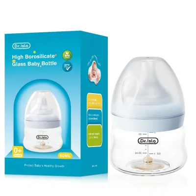 Dr.isla High Borosilicate Glass Baby Bottle Anti-Colic Wide Neck 600°C Heat Resistant BPA Free 80/160/240ml GB61