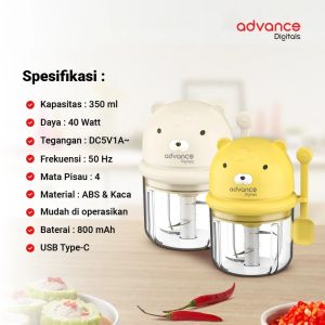 Chopper Minimalis CHP-03E Portable 350ml Gilingan Bumbu dan Daging USB Type C Blender Bumbu Dapur Cabe Dan Daging ~ BRO