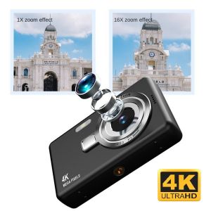 4KDigital Camera 2.4 Inch IPS Screen16X Digital Zoom Style Retro HD Digital Student Camera Kids Black Color Camera