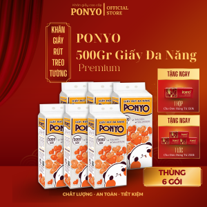Thùng 6 Gói Khăn Giấy Rút Đa Năng Treo Tường Ponyo 500g - Tặng Kèm 6 Móc Treo Tiện Lợi