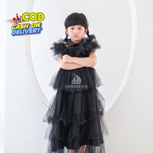 Adams Family Wednesday Dress Kostum Anak Tila Hitam Cosplay Prom Addams Dress Hitam by Canaregio Kids